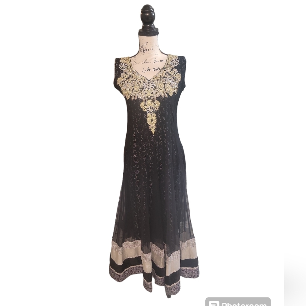 Vintage India Handmade Anarkari Black Sequin Beaded Dress Handmade‎ Size 38